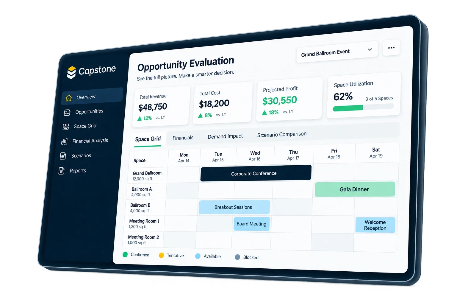 Capstone opportunity evaluation screen on a tablet